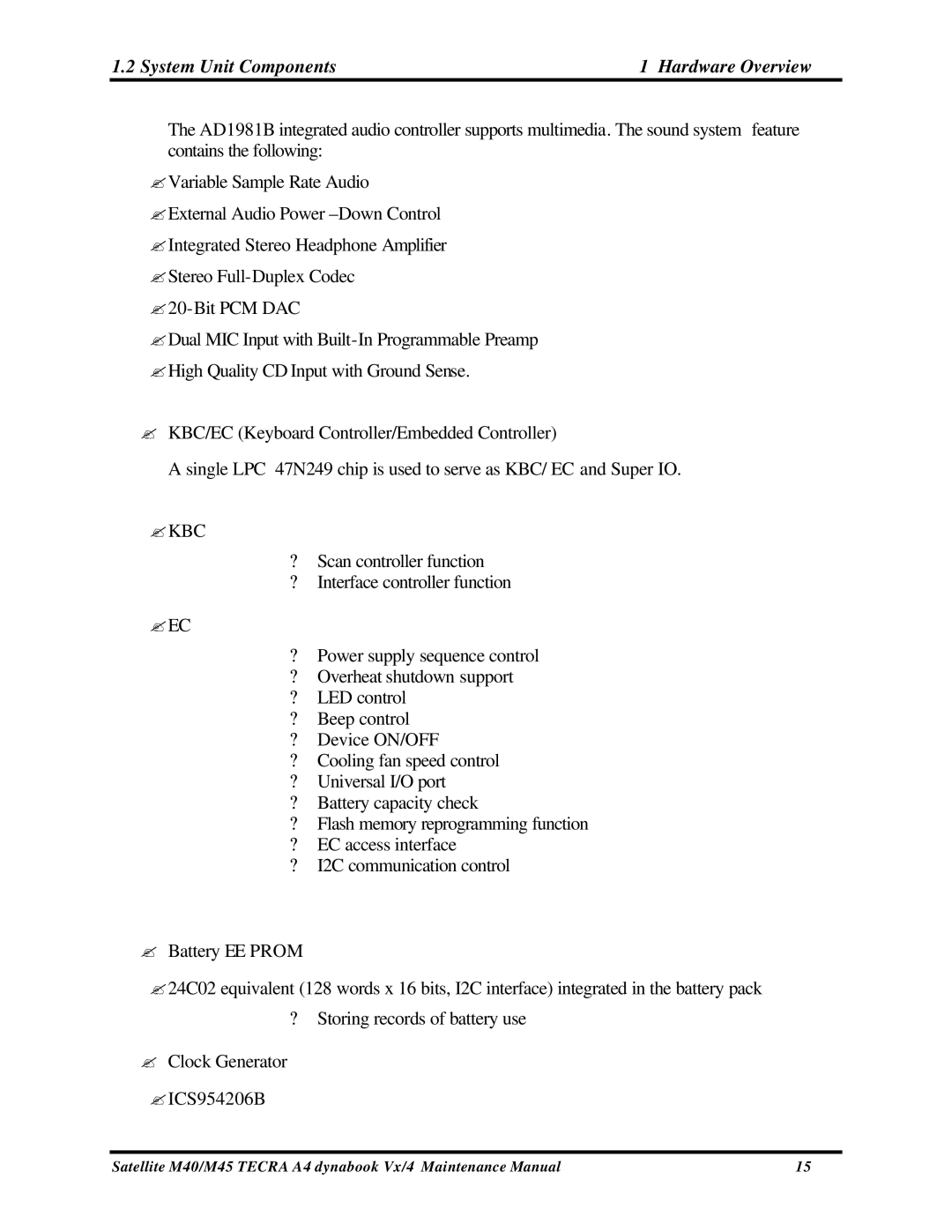 Toshiba M40, Satellite manual ? Kbc 