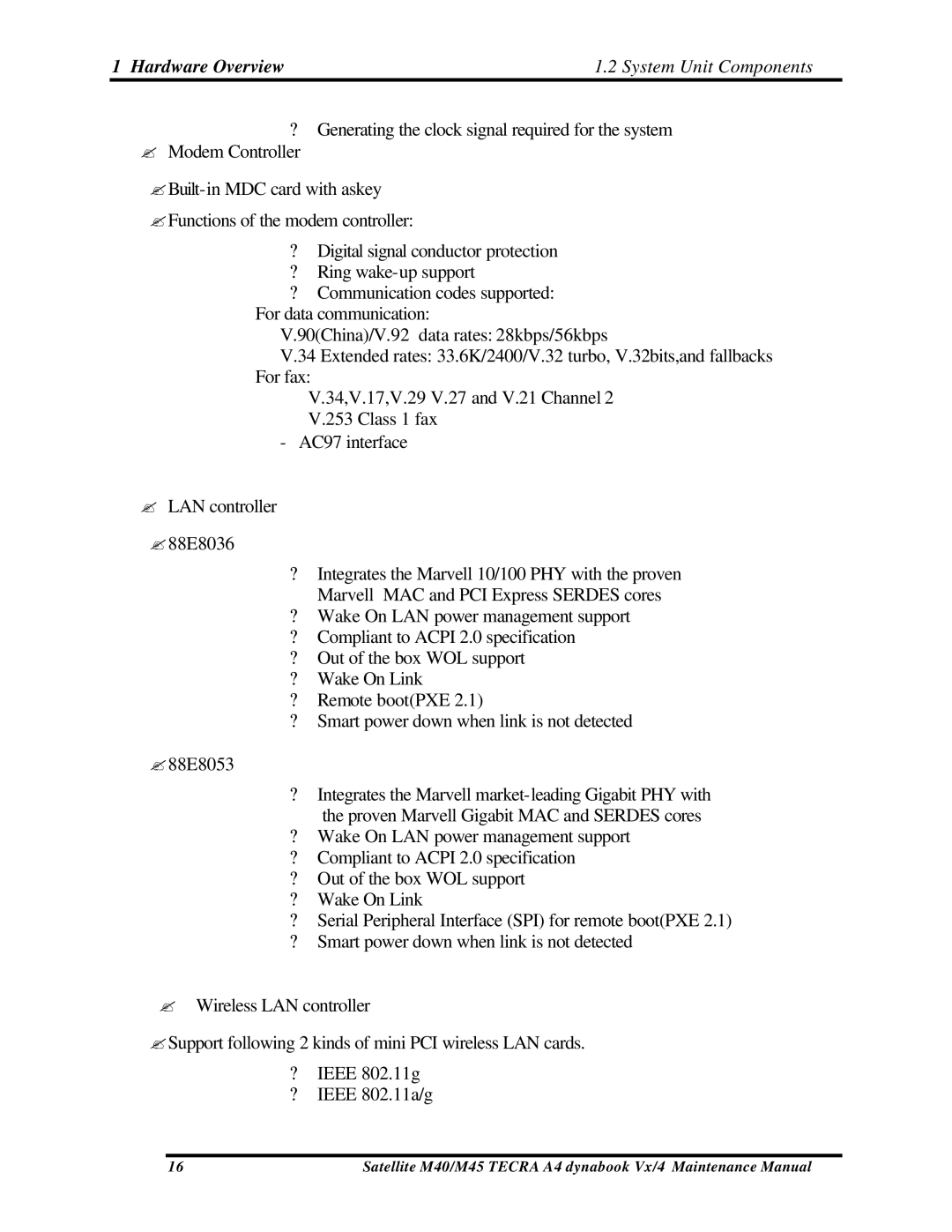 Toshiba Satellite, M40 manual Hardware Overview System Unit Components 