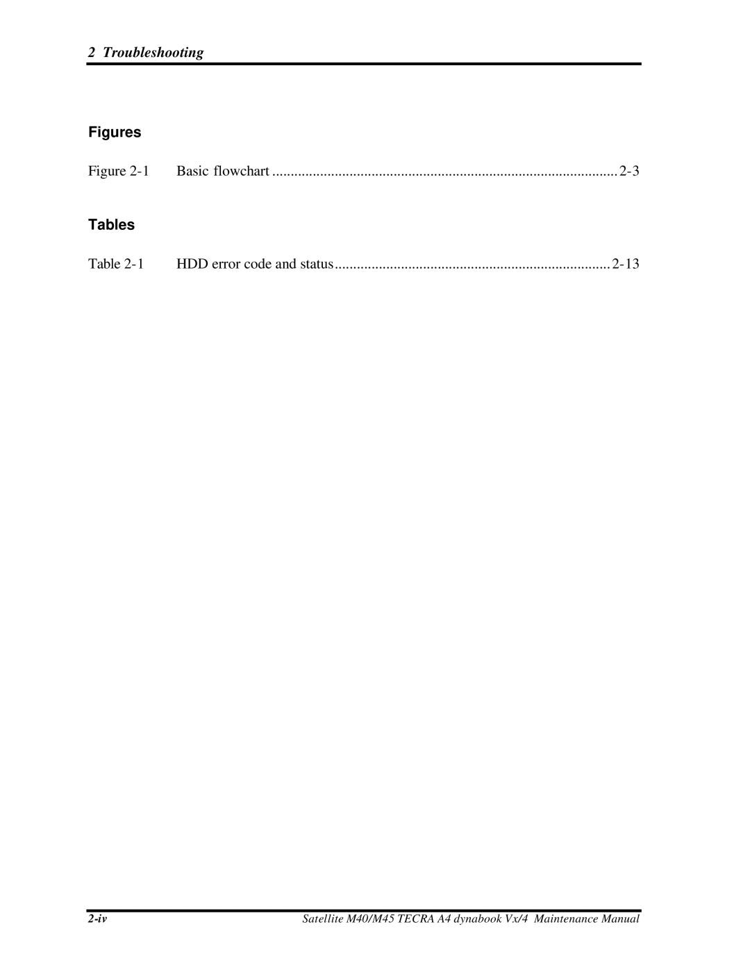 Toshiba Satellite, M40 manual HDD error code and status 