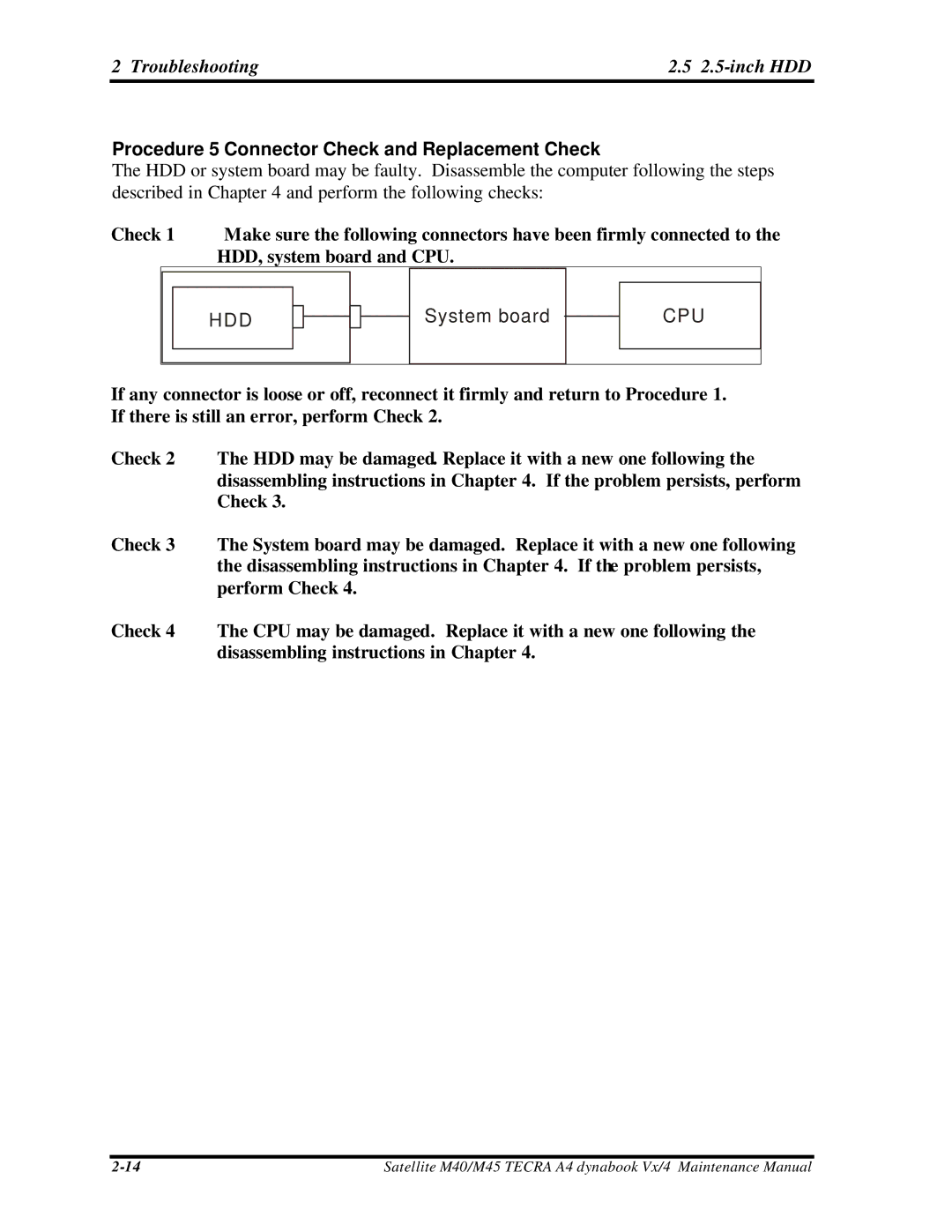 Toshiba Satellite, M40 manual Procedure 5 Connector Check and Replacement Check 