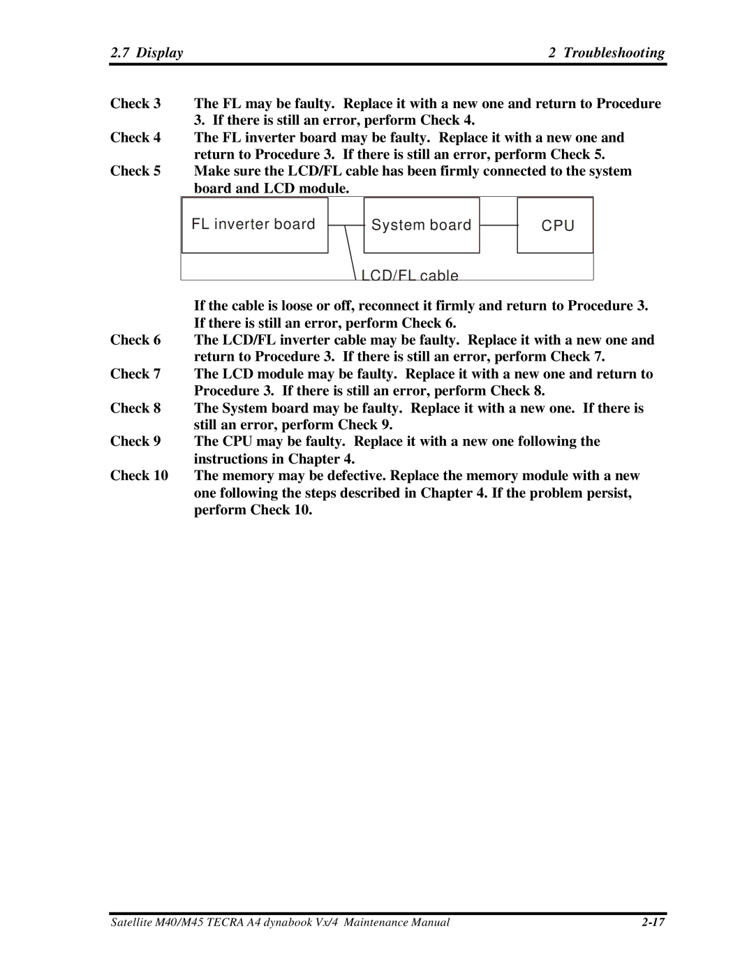 Toshiba M40, Satellite manual Display Troubleshooting 