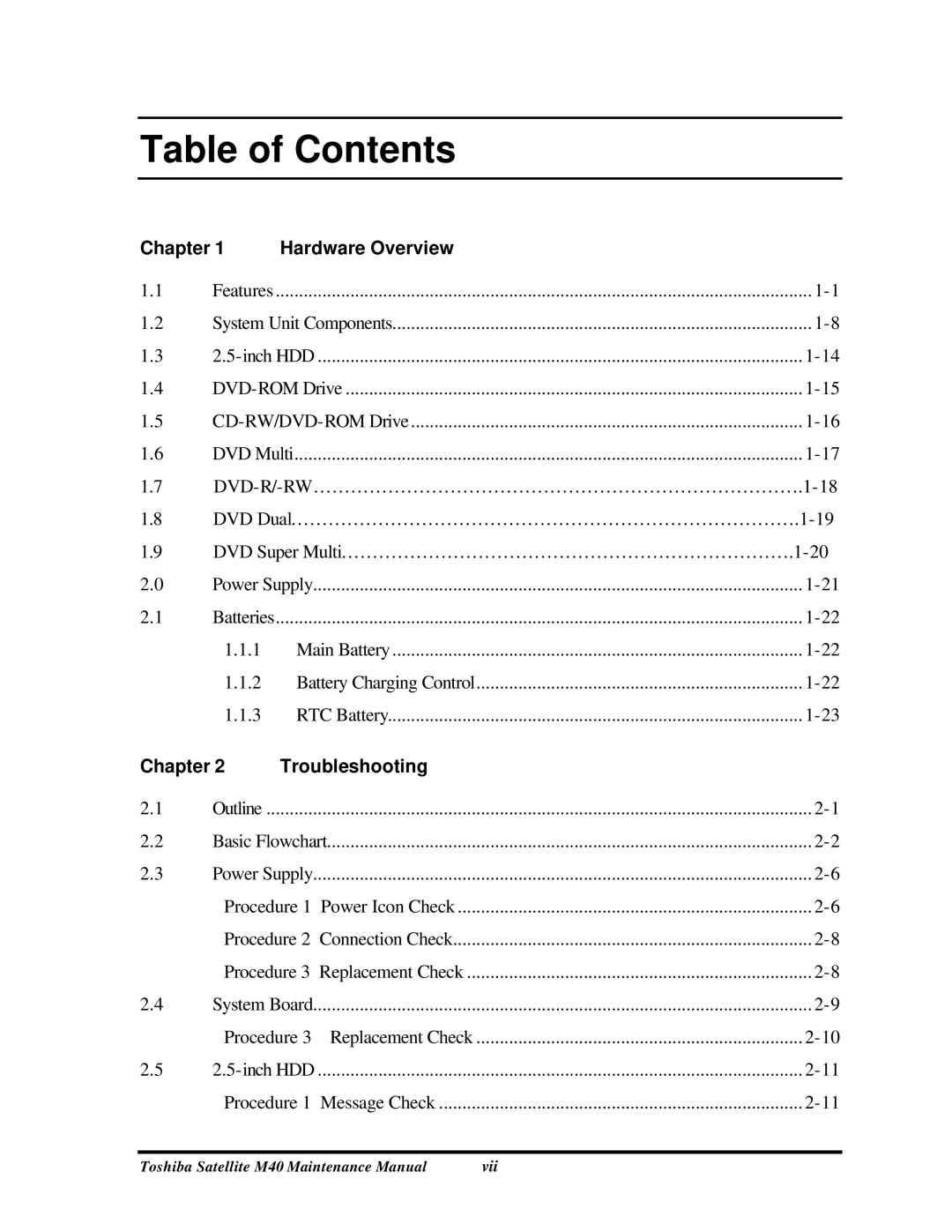 Toshiba Satellite, M40 manual Table of Contents 