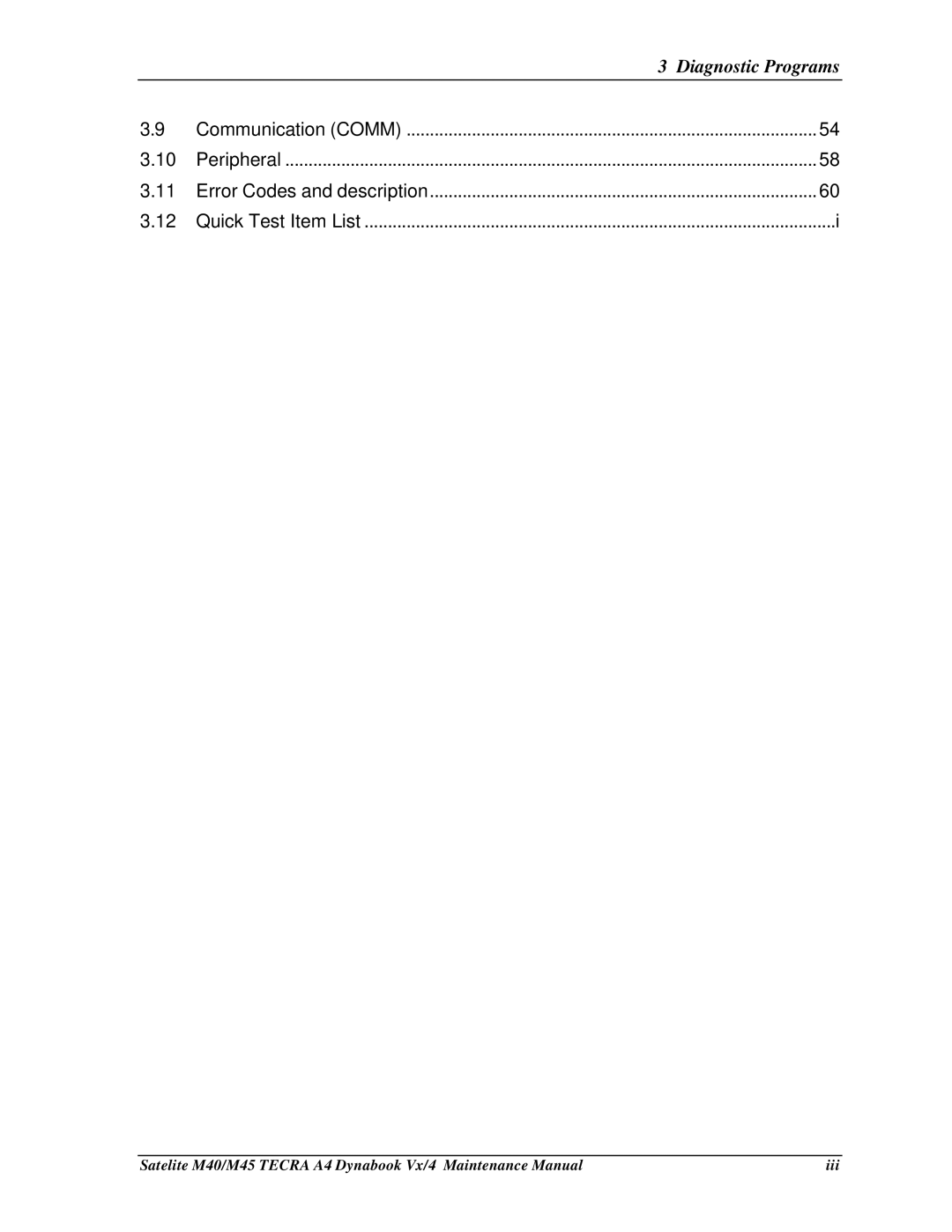 Toshiba Satellite, M40 manual Communication Comm Peripheral Error Codes and description 