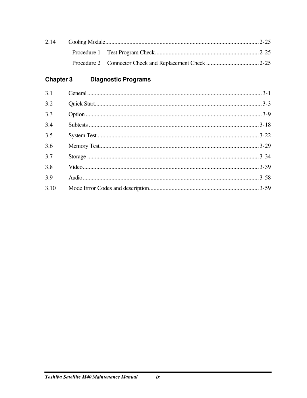 Toshiba Satellite, M40 manual Chapter Diagnostic Programs 