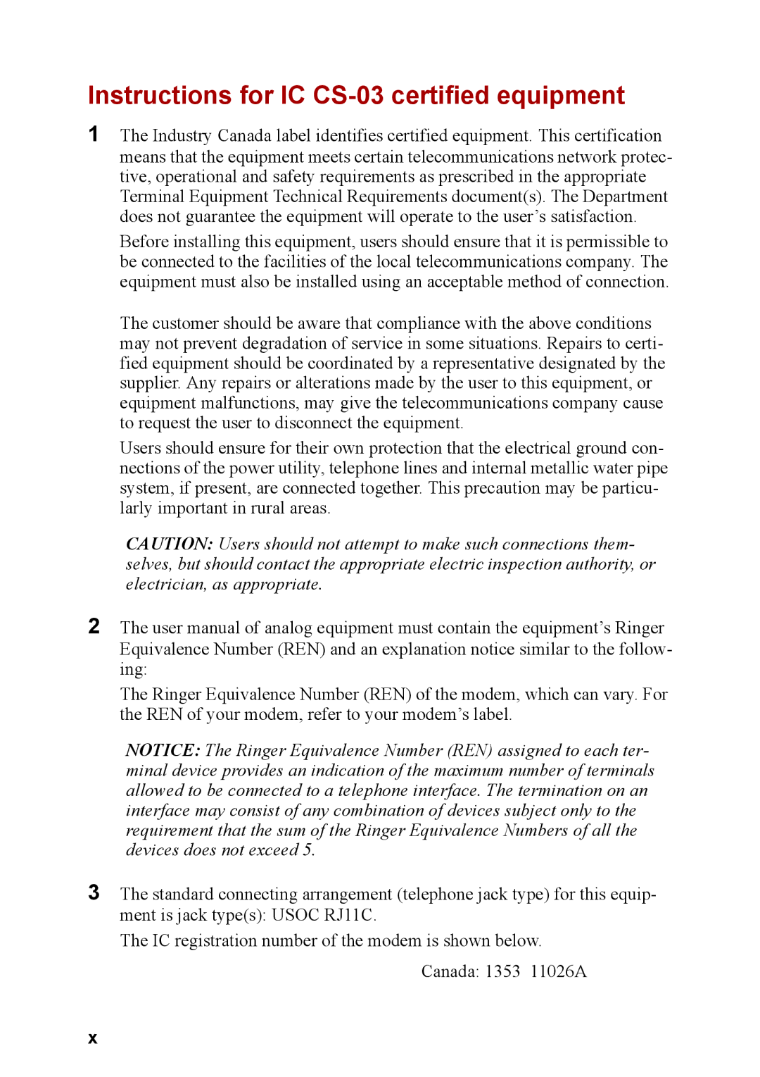 Toshiba M40 user manual Instructions for IC CS-03 certified equipment 