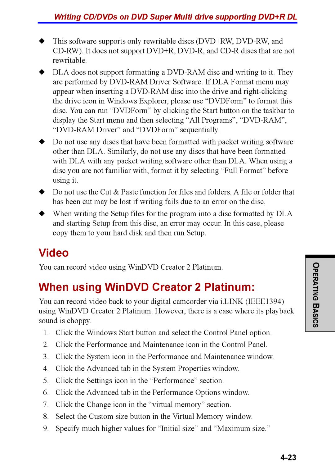 Toshiba M40 user manual Video, When using WinDVD Creator 2 Platinum 