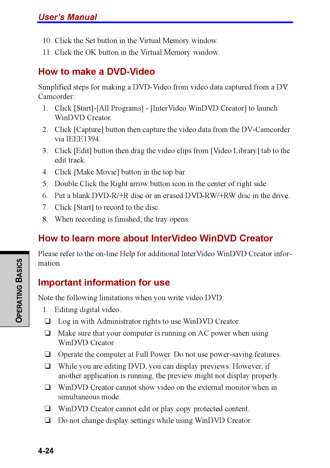 Toshiba M40 How to make a DVD-Video, How to learn more about InterVideo WinDVD Creator, Important information for use 