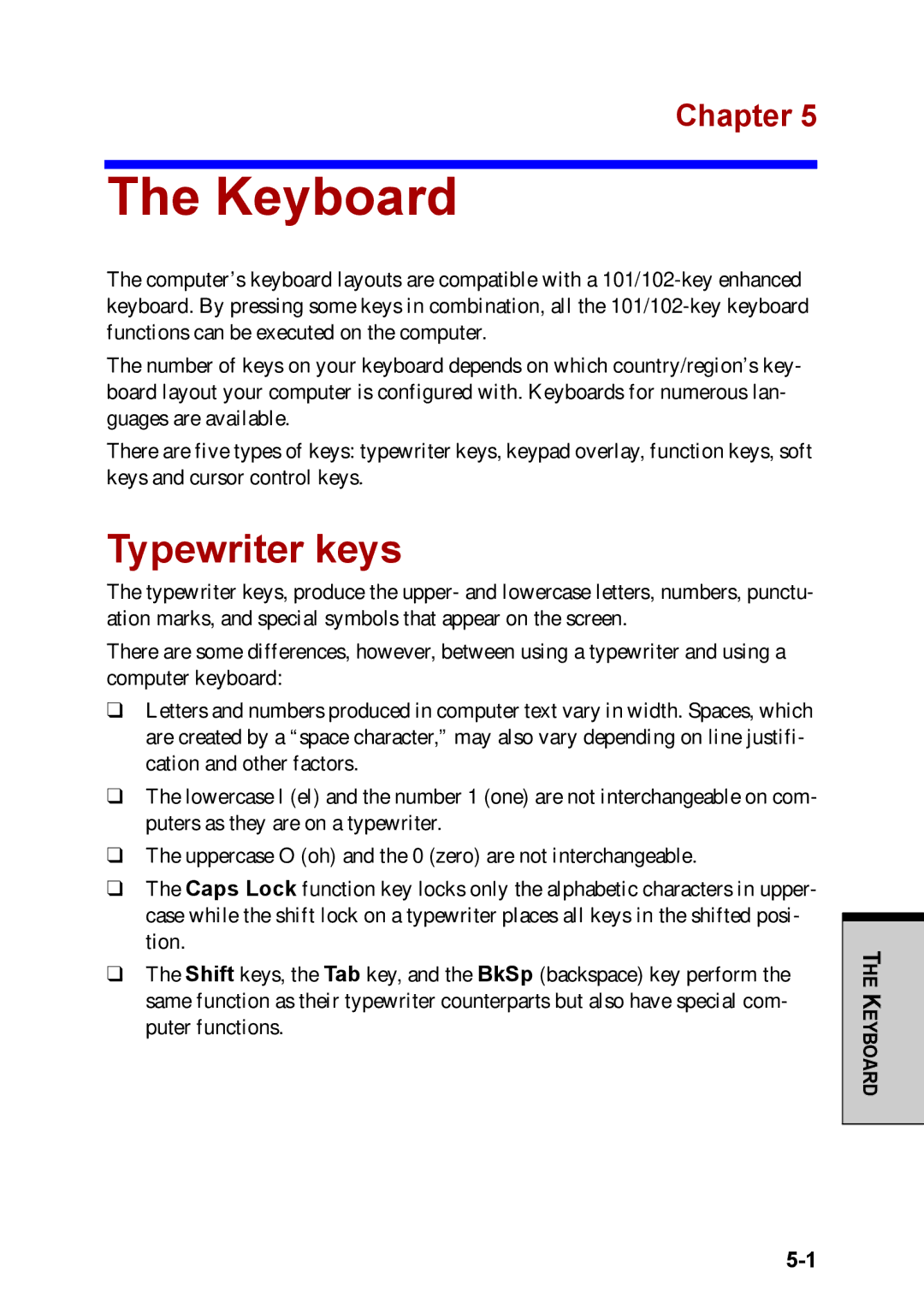 Toshiba M40 user manual Keyboard, Typewriter keys 