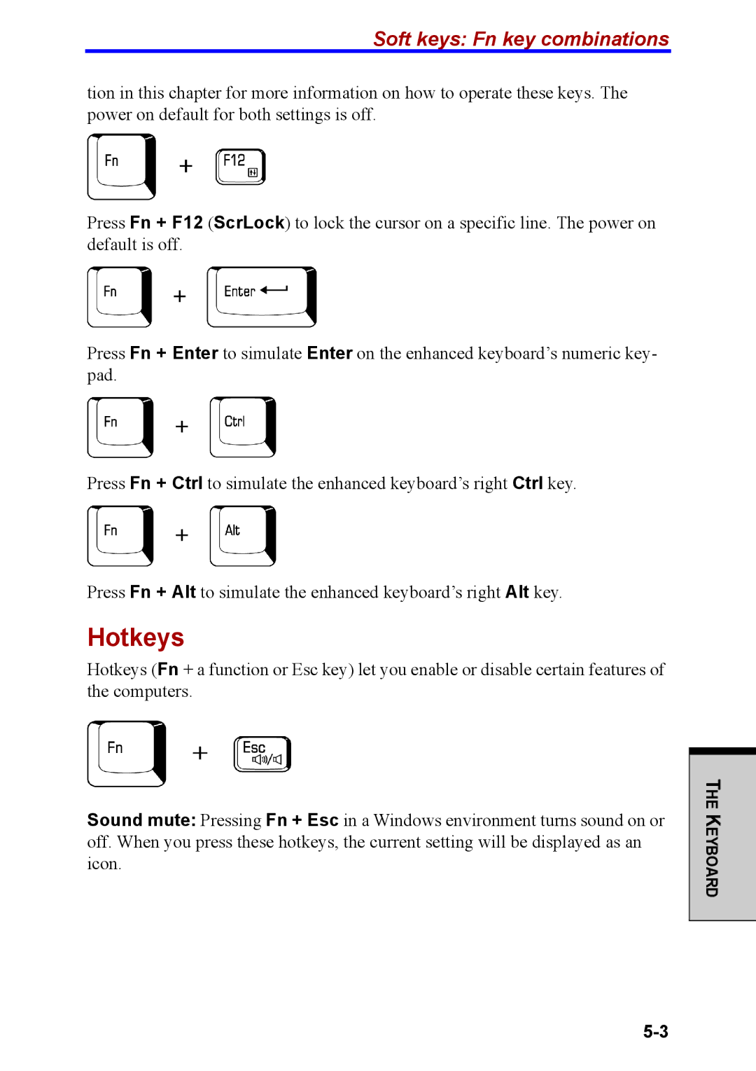 Toshiba M40 user manual Hotkeys, Soft keys Fn key combinations 