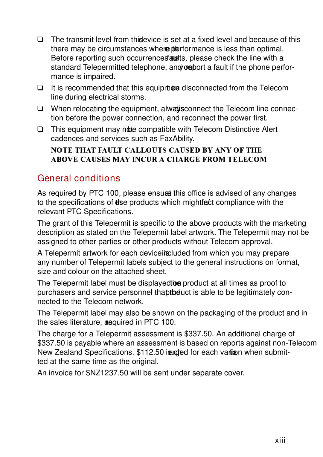 Toshiba M40 user manual General conditions, Xiii 