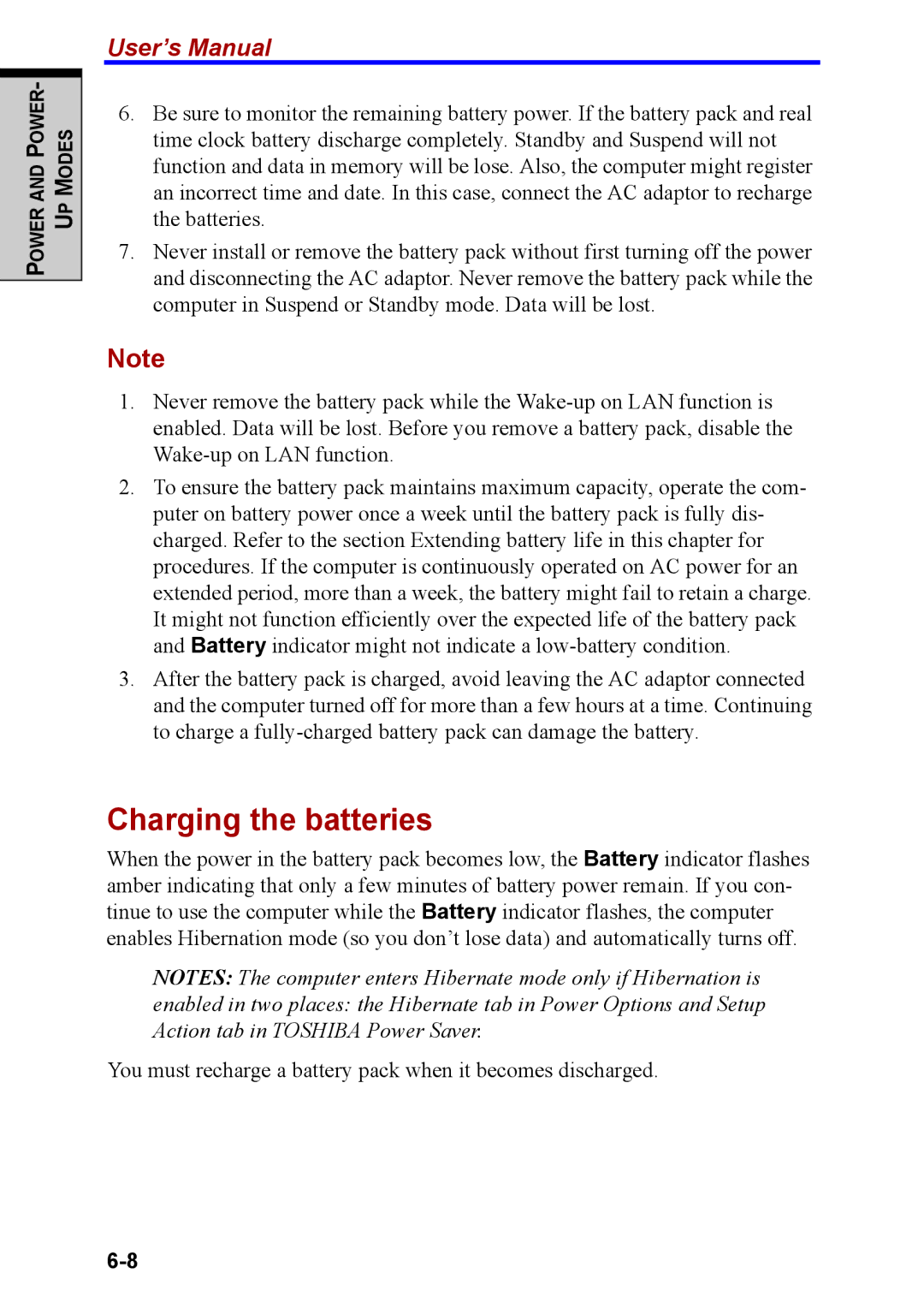 Toshiba M40 user manual Charging the batteries 