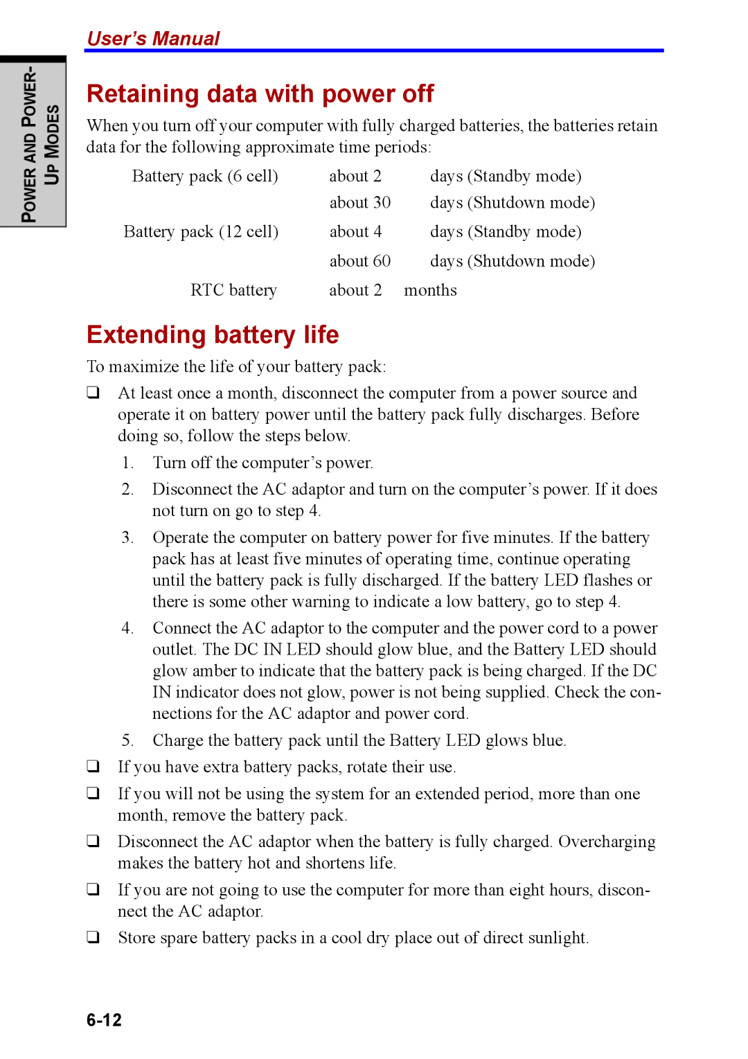 Toshiba M40 user manual Retaining data with power off, Extending battery life 