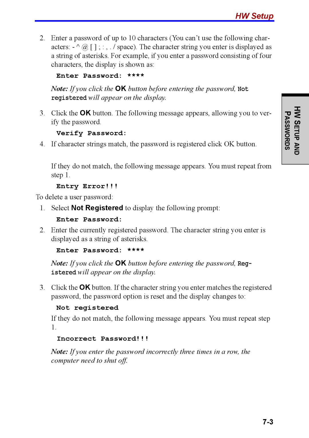 Toshiba M40 user manual HW Setup, Verify Password 