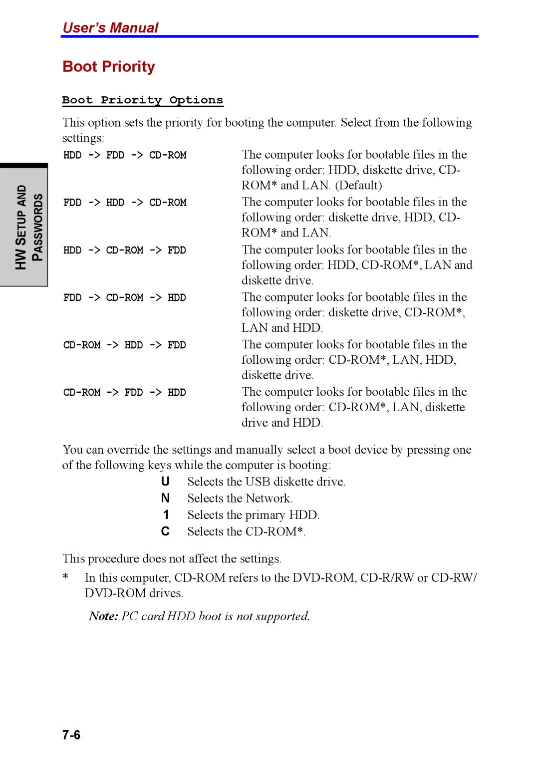 Toshiba M40 user manual Boot Priority Options 