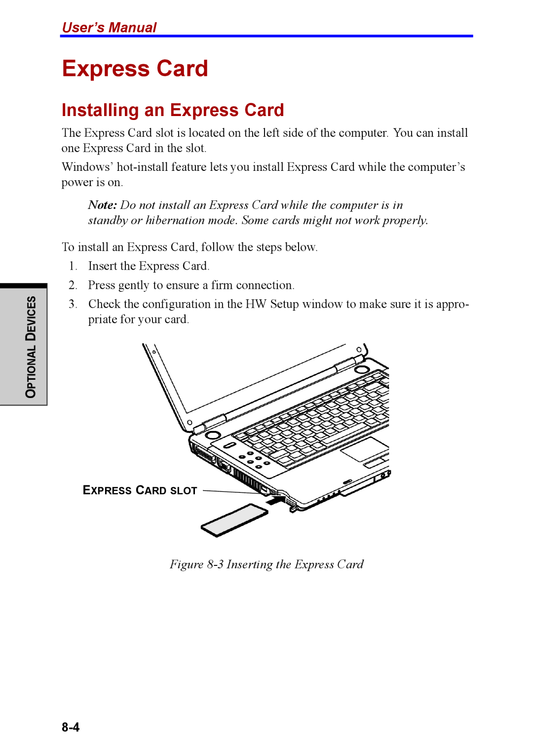 Toshiba M40 user manual Installing an Express Card 