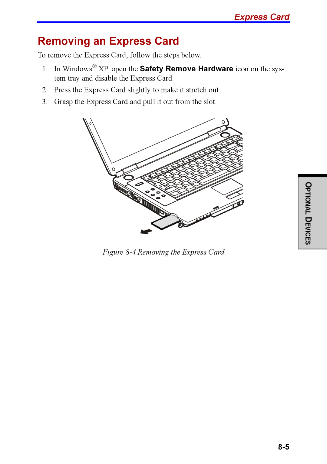 Toshiba M40 user manual Removing an Express Card 