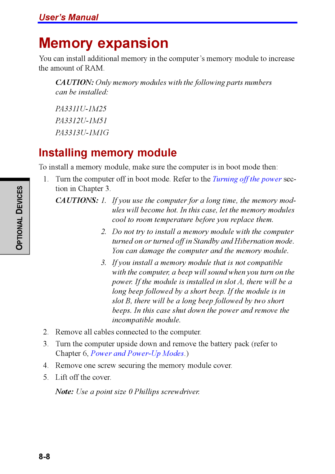 Toshiba M40 user manual Memory expansion, Installing memory module 