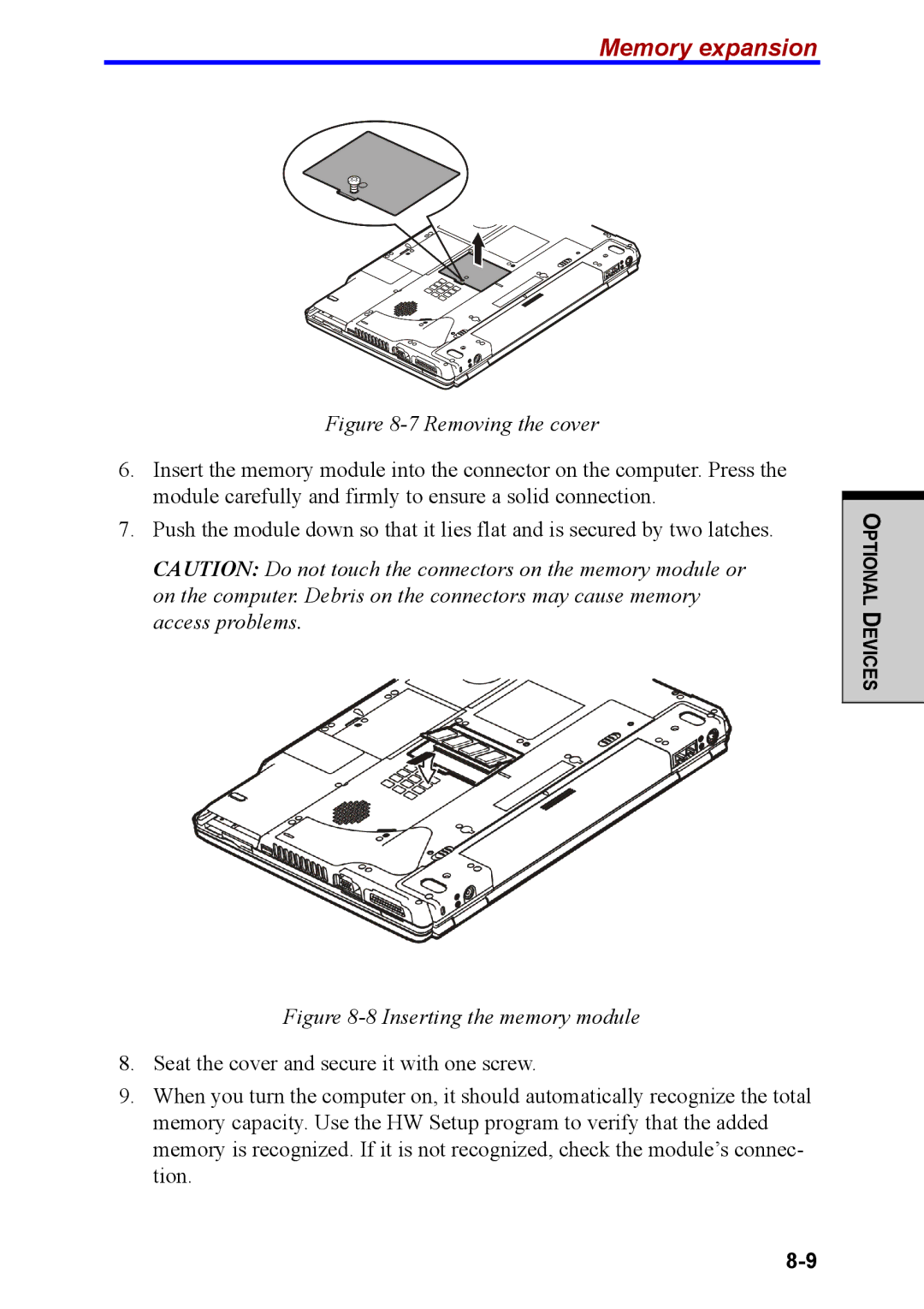 Toshiba M40 user manual Memory expansion, Removing the cover 