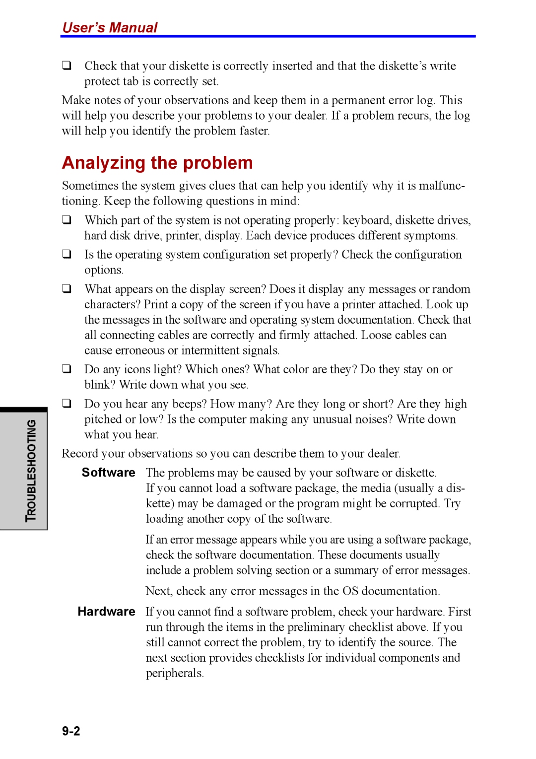 Toshiba M40 user manual Analyzing the problem 