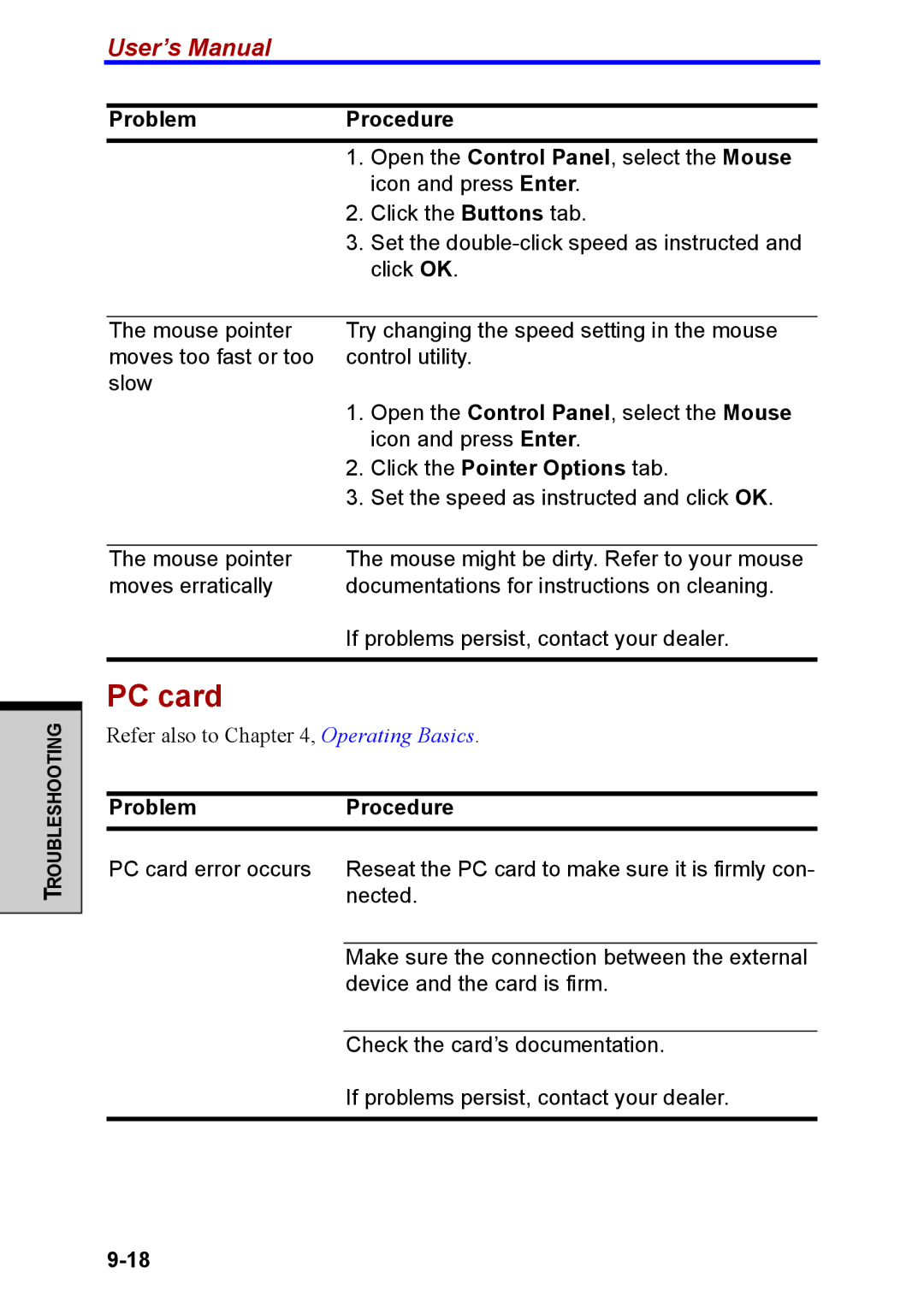 Toshiba M40 user manual PC card, Click the Pointer Options tab 