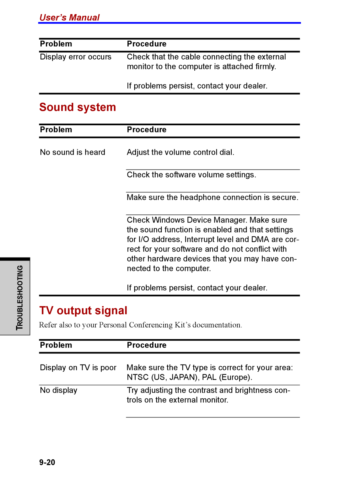 Toshiba M40 user manual Sound system, TV output signal 