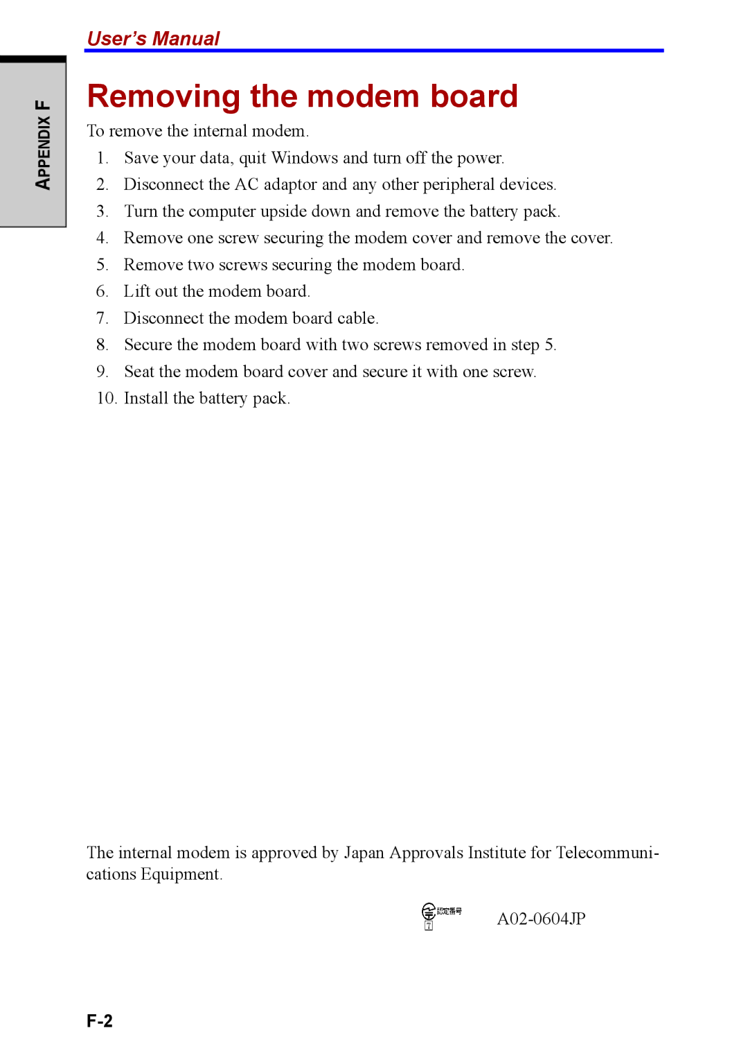 Toshiba M40 user manual Removing the modem board 