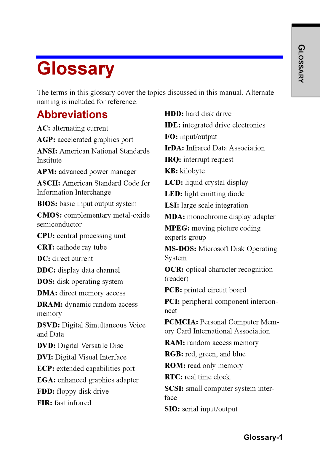 Toshiba M40 user manual Glossary-1 