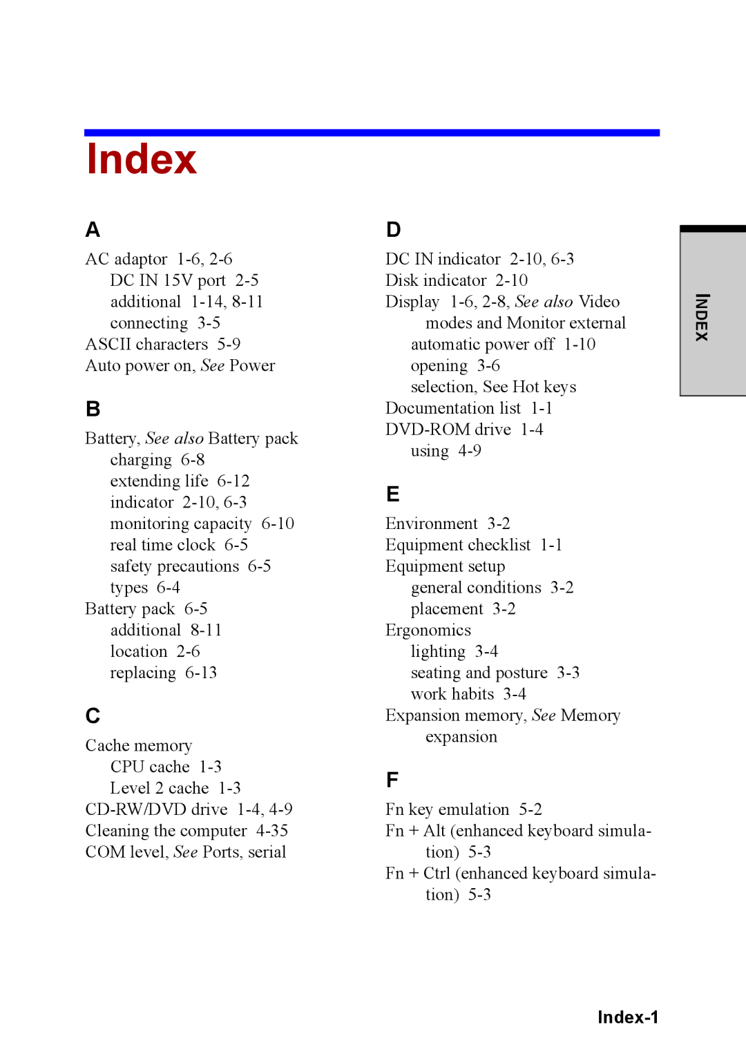 Toshiba M40 user manual Index-1 