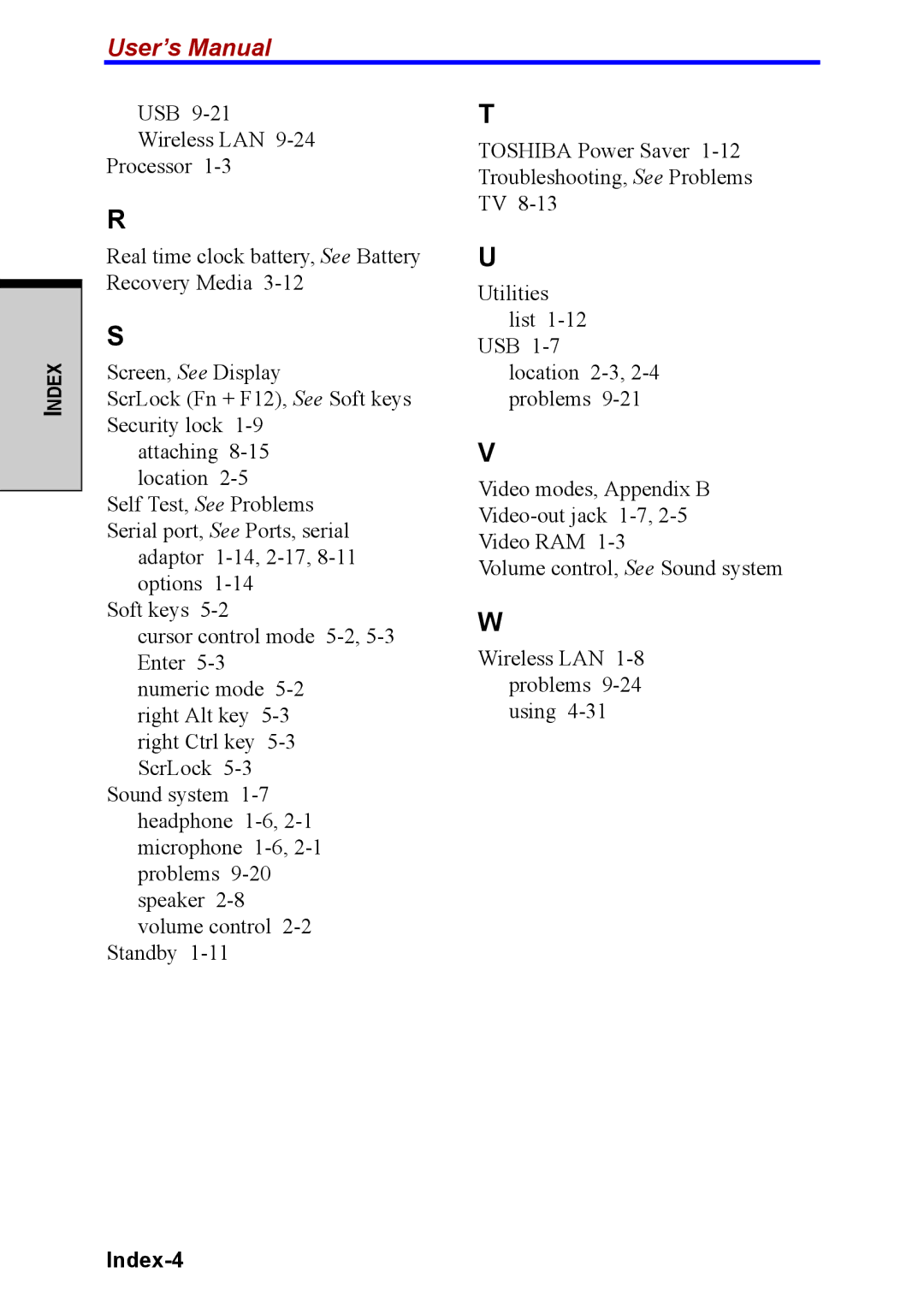 Toshiba M40 user manual Index-4 