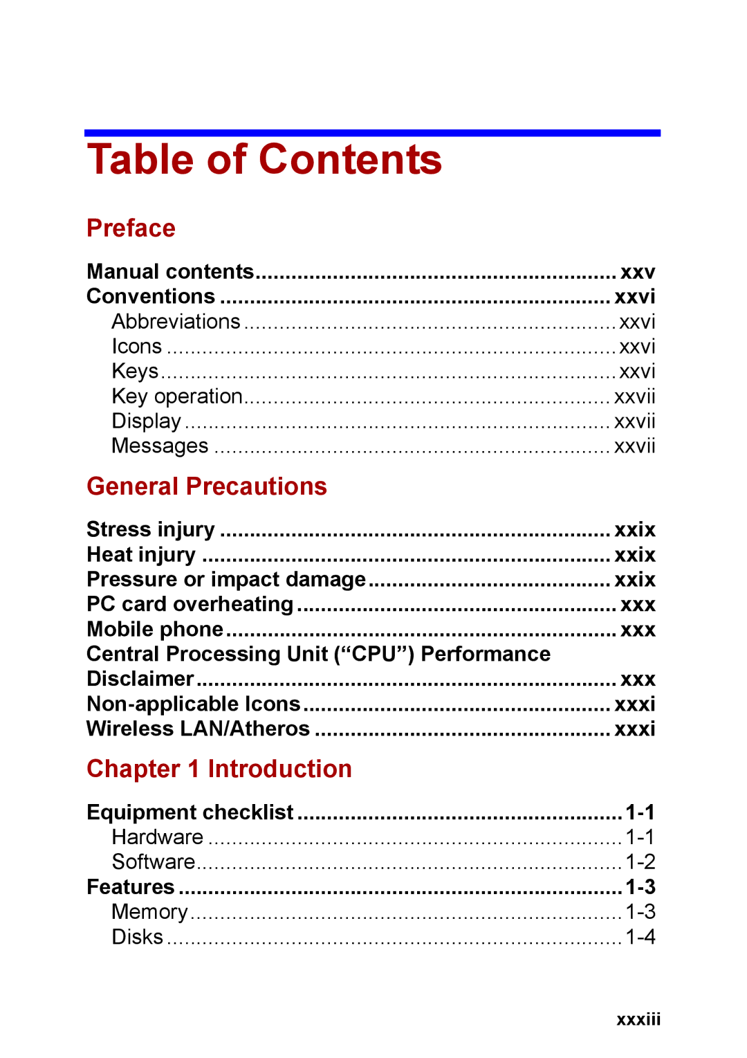 Toshiba M40 user manual Table of Contents 