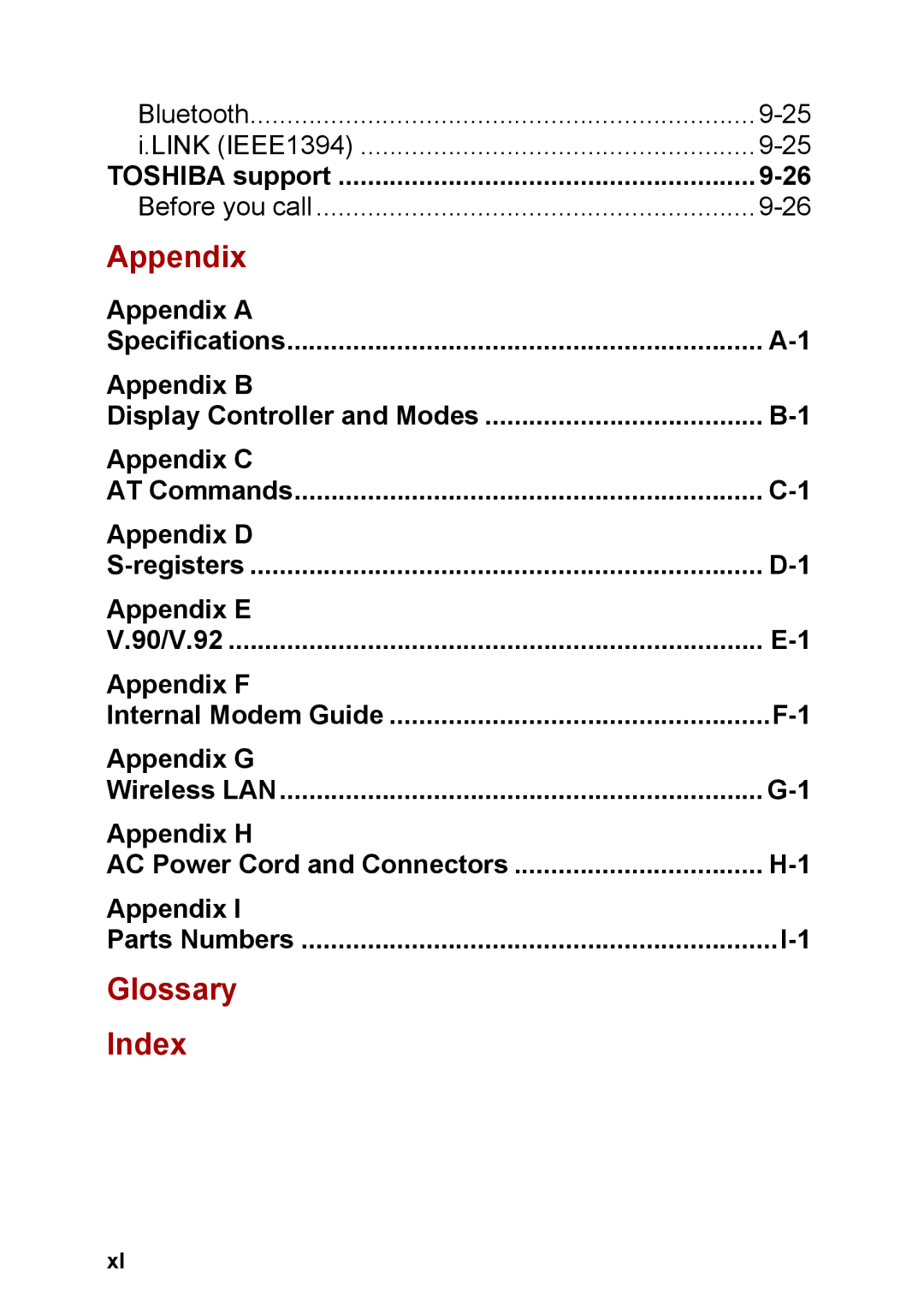 Toshiba M40 user manual Appendix, Glossary Index 