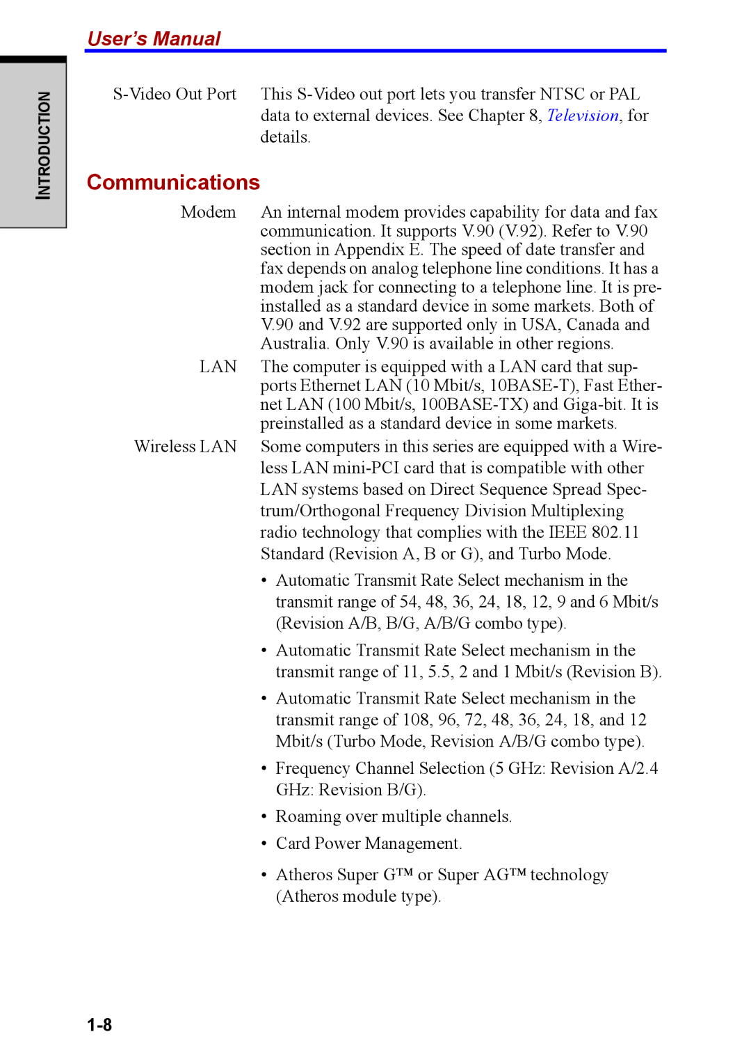 Toshiba M40 user manual Communications, Lan 