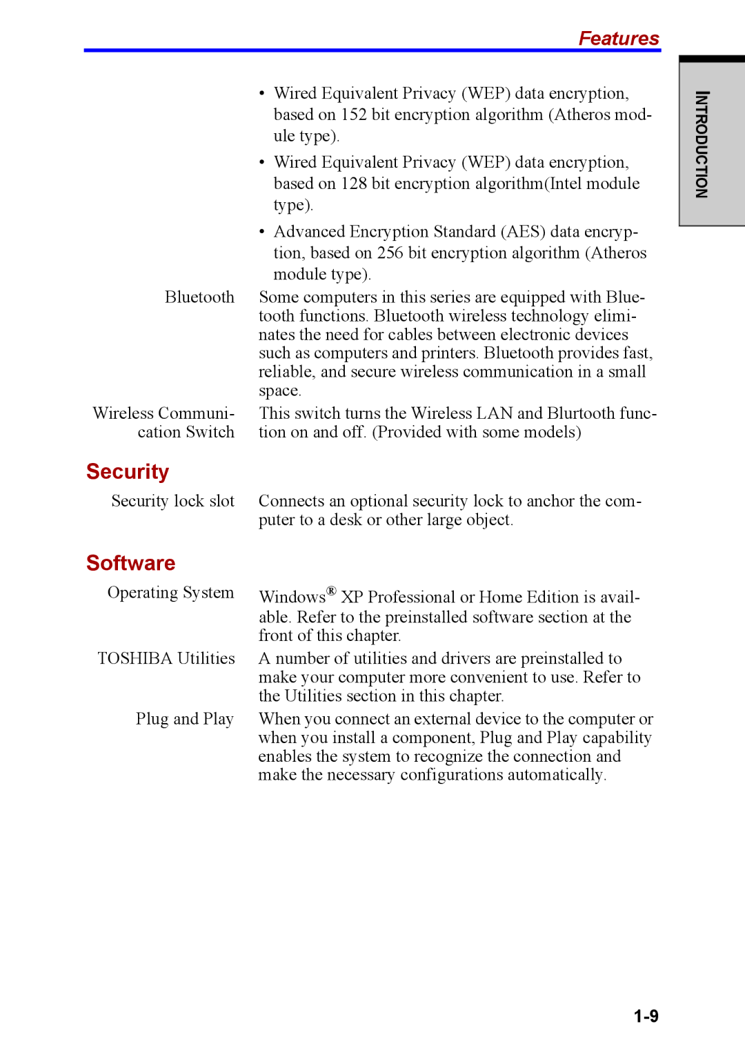 Toshiba M40 user manual Security, Software 