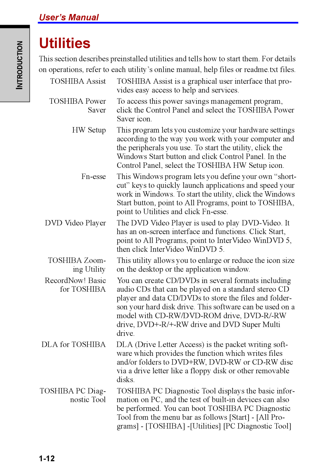 Toshiba M40 user manual Utilities 