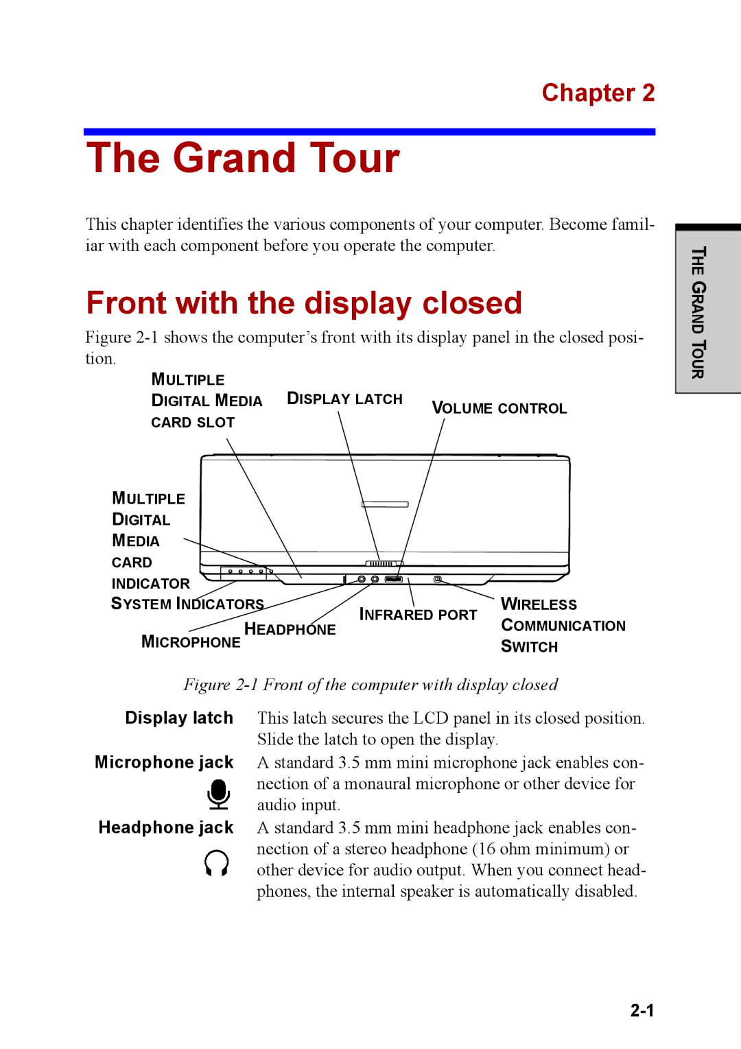 Toshiba M40 user manual Grand Tour, Front with the display closed 