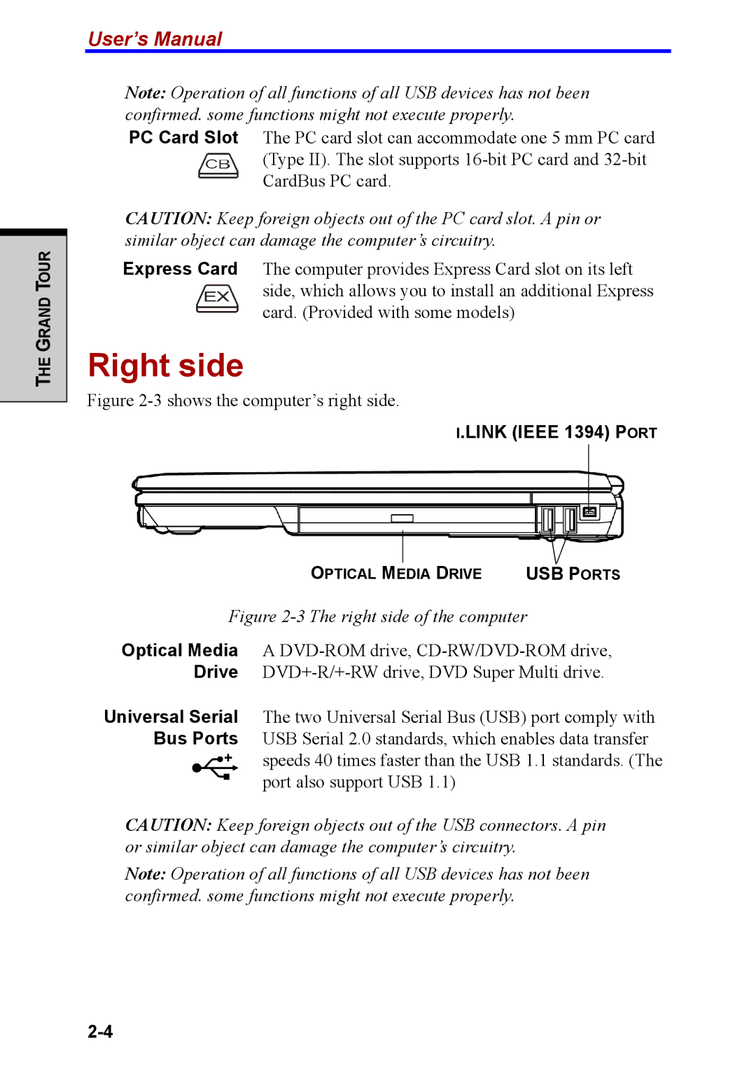 Toshiba M40 user manual Right side, USB P Orts 