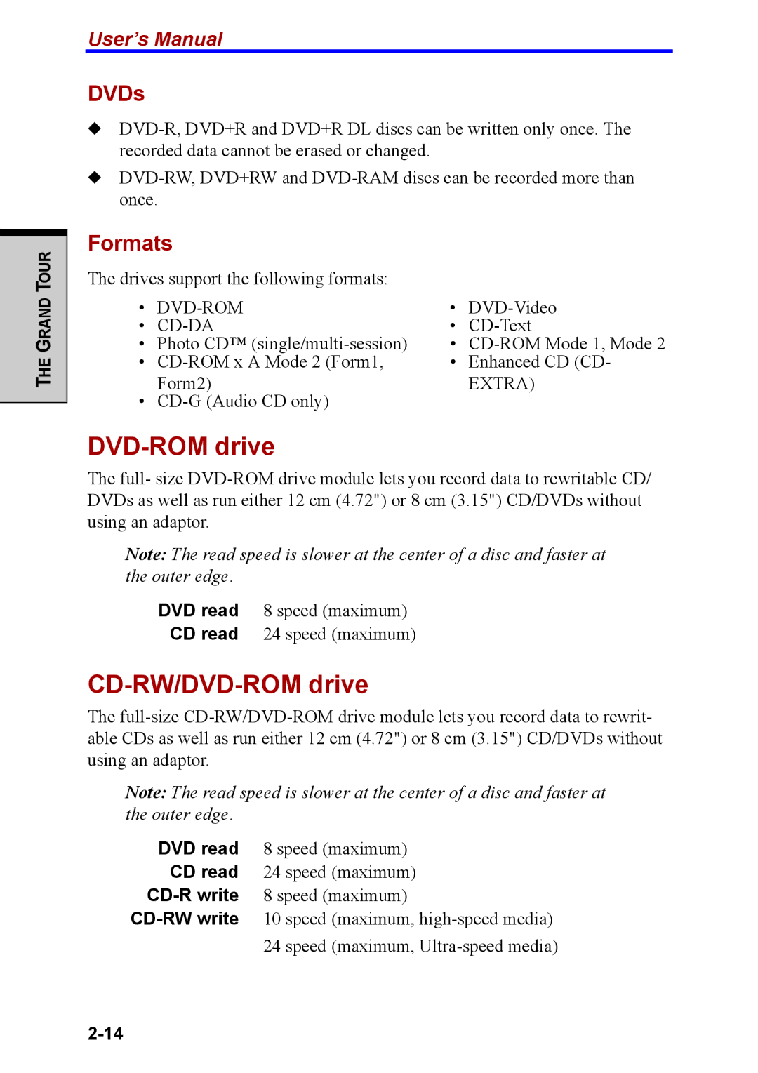 Toshiba M40 user manual CD-RW/DVD-ROM drive, DVDs, Formats 