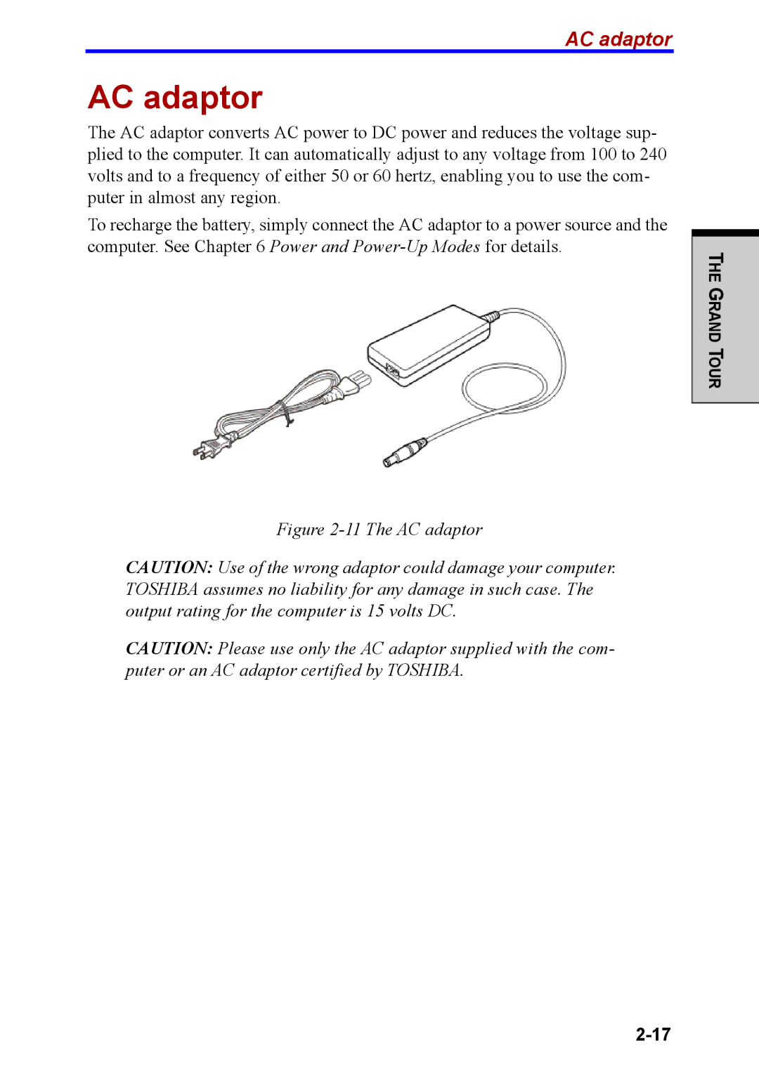 Toshiba M40 user manual AC adaptor 