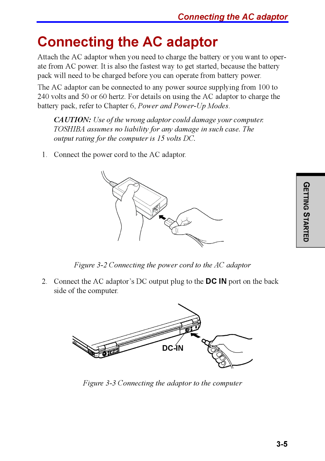 Toshiba M40 user manual Connecting the AC adaptor 