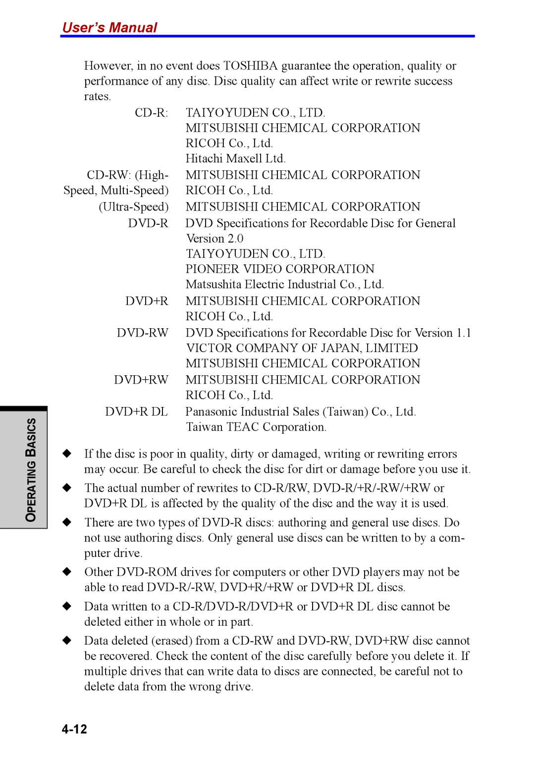 Toshiba M40 user manual Dvd-R 