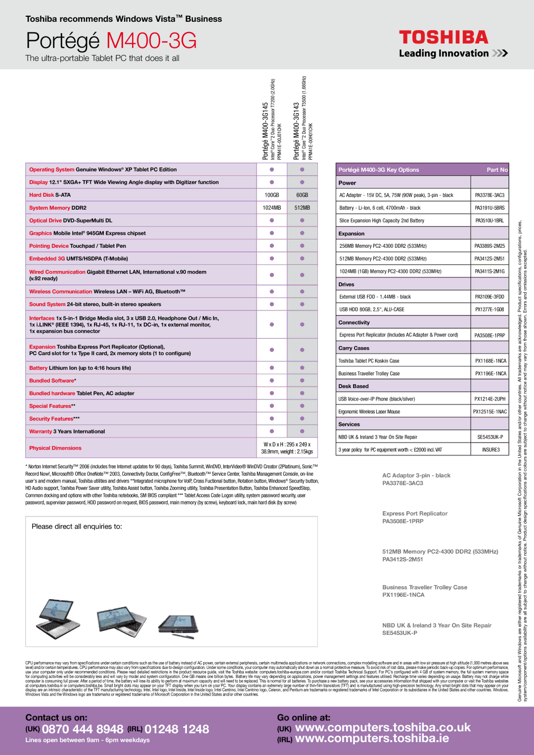 Toshiba M400-3G manual Hard Disk S-ATA, System Memory DDR2, Bundled Software, Special Features Security Features 