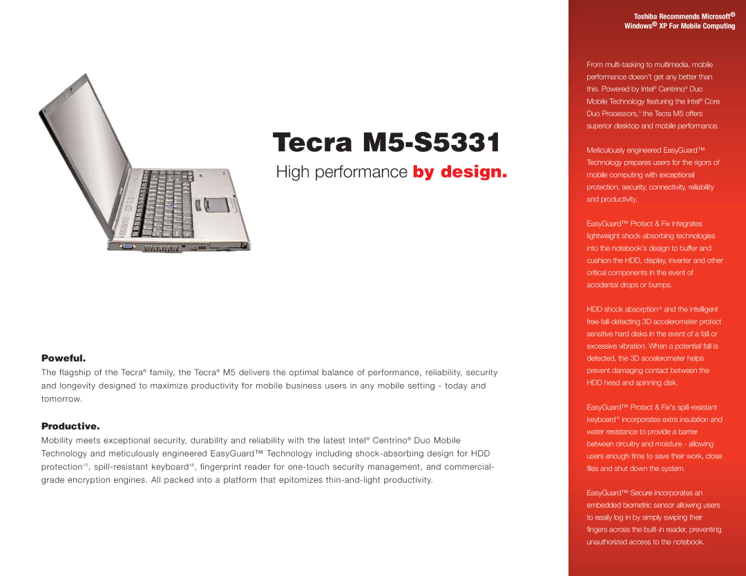 Toshiba M5-S5331 manual Poweful, Productive 