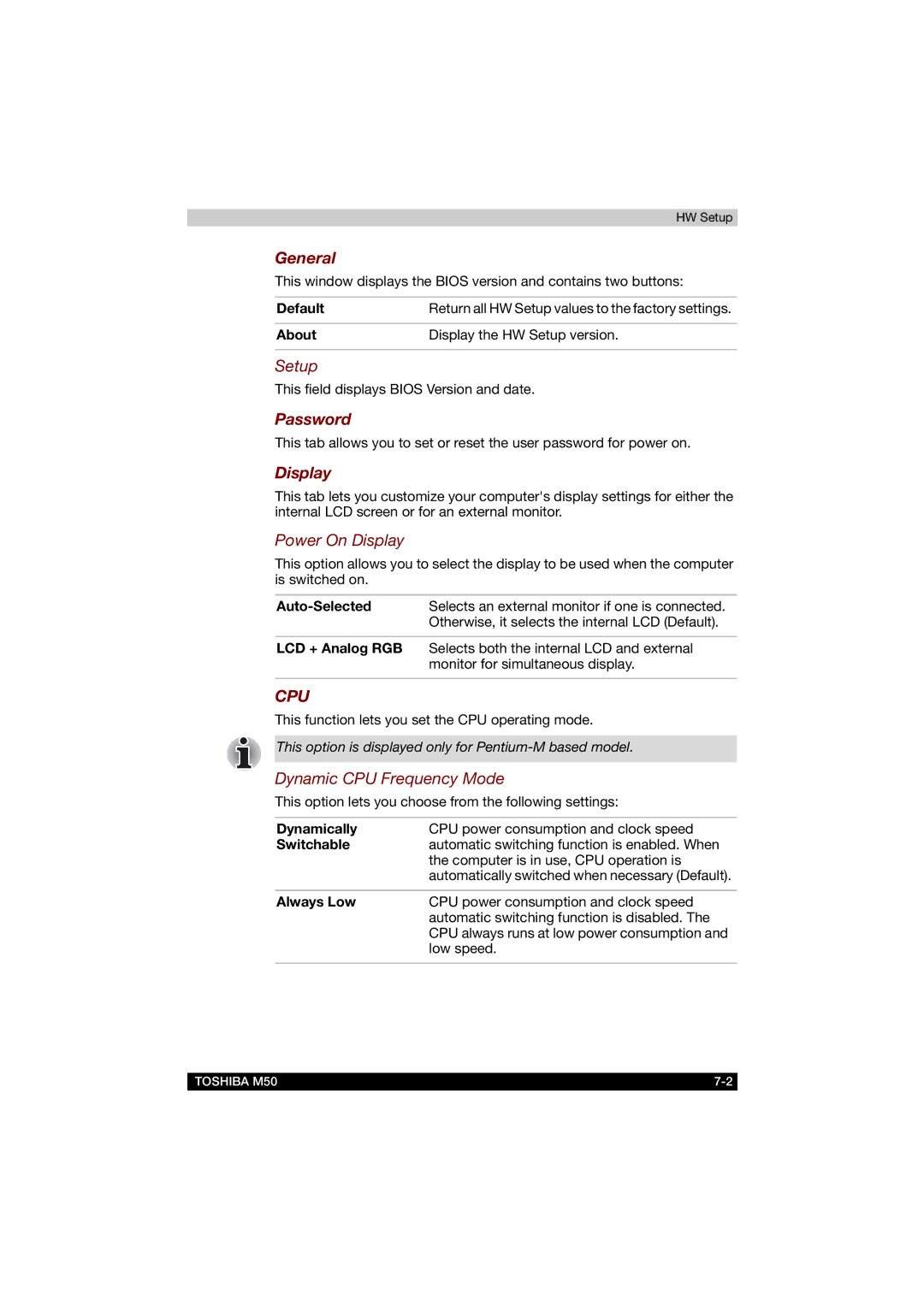 Toshiba M50 user manual General, Password 