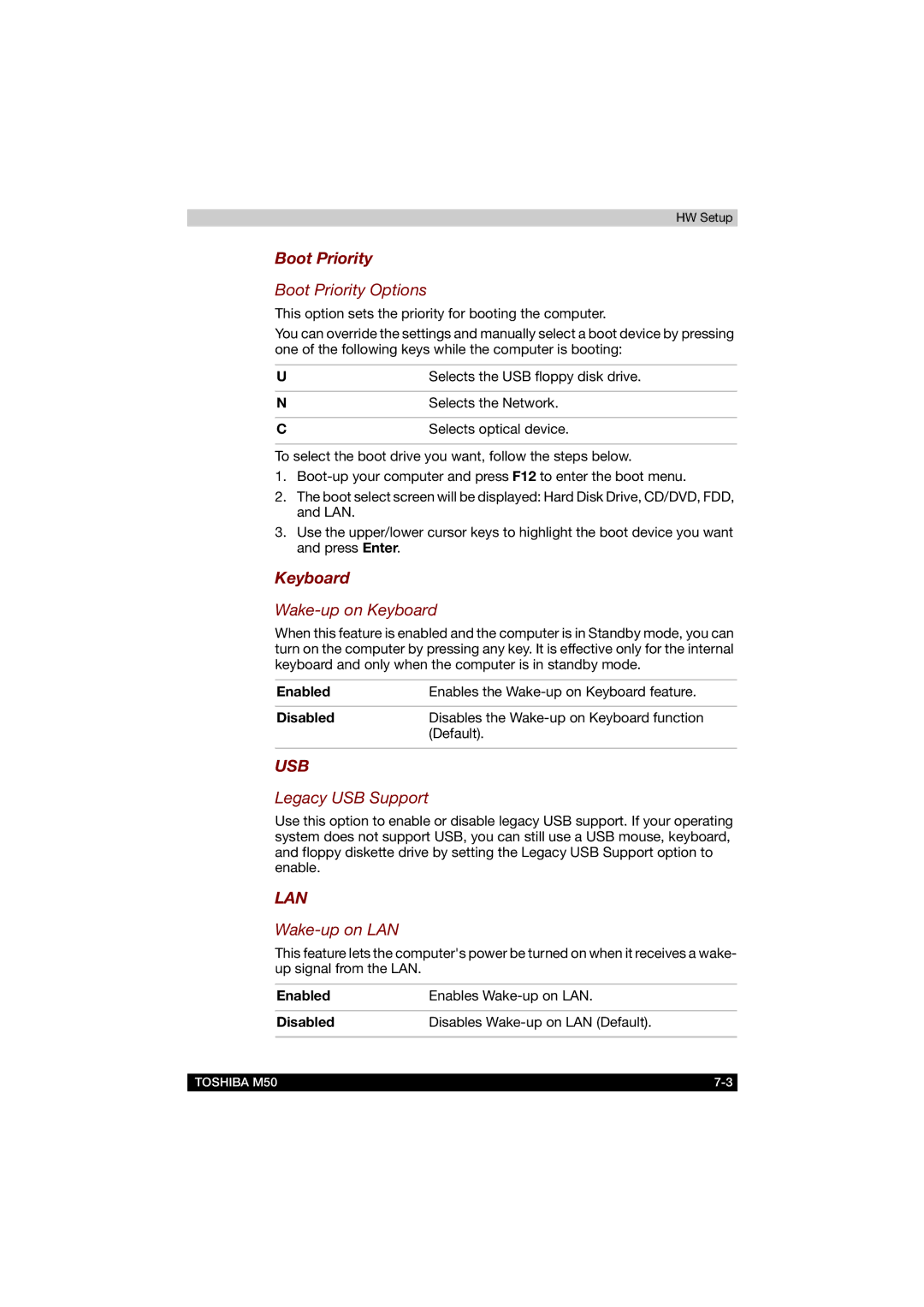 Toshiba M50 user manual Boot Priority, Keyboard 