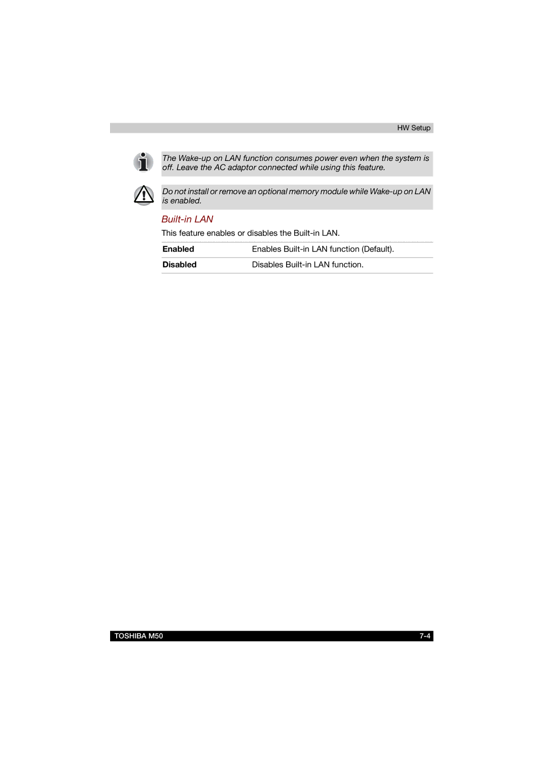 Toshiba M50 user manual Built-in LAN 