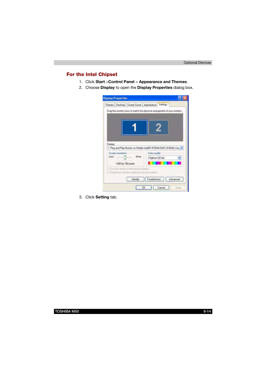 Toshiba M50 user manual For the Intel Chipset 