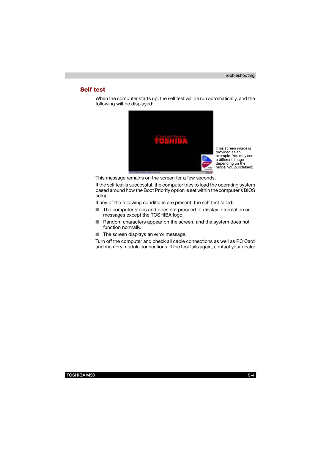 Toshiba M50 user manual Self test 