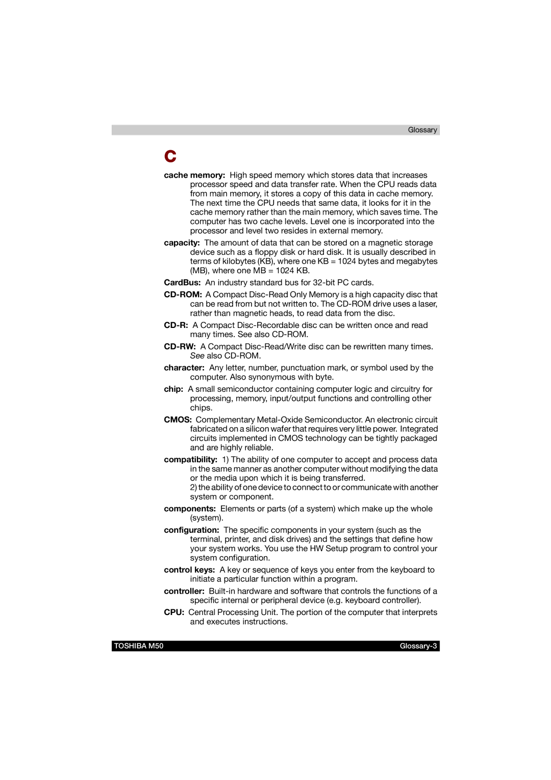 Toshiba M50 user manual Glossary-3 