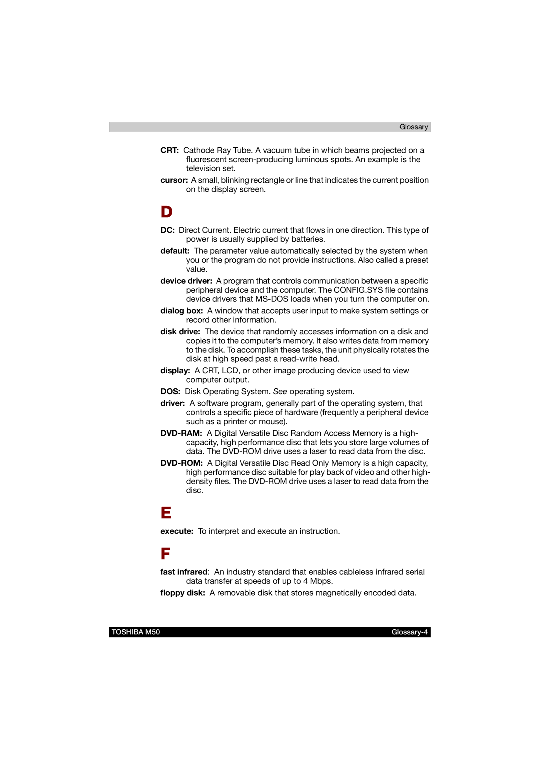 Toshiba M50 user manual Glossary-4 