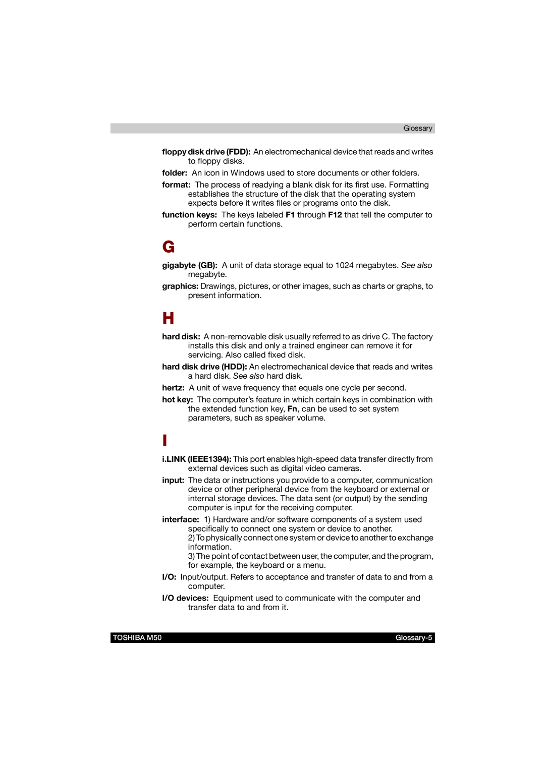 Toshiba M50 user manual Glossary-5 